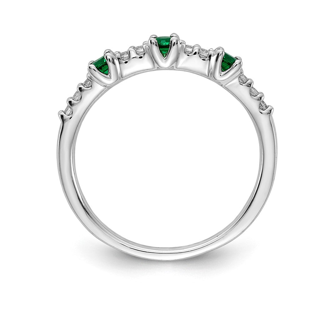 14k White Gold Real Diamond and Emerald 3-Stone Ring