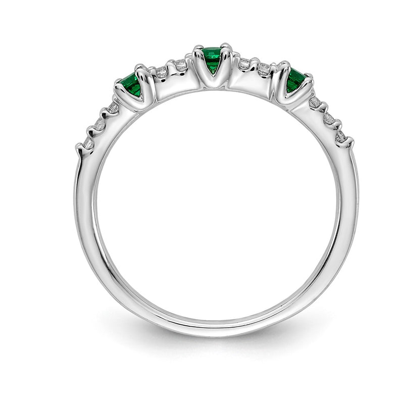 14k White Gold Real Diamond and Emerald 3-Stone Ring