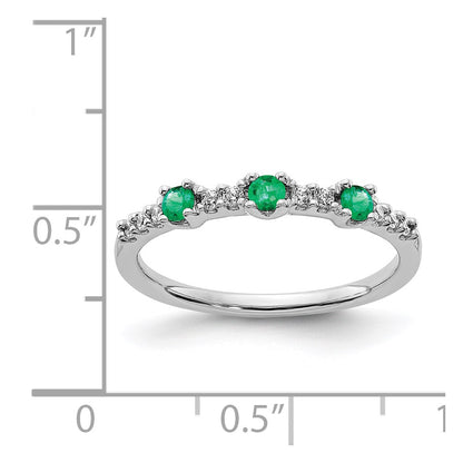 14k White Gold Real Diamond and Emerald 3-Stone Ring