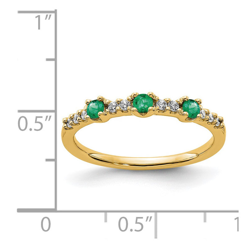 14K Yellow Gold Real Diamond and Emerald 3-Stone Ring