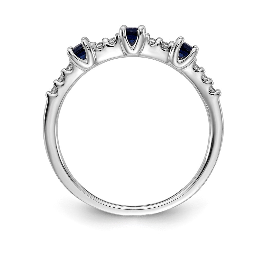 14k White Gold Real Diamond and Sapphire 3-Stone Ring