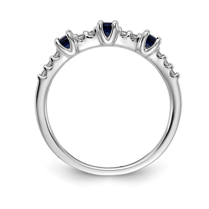 14k White Gold Real Diamond and Sapphire 3-Stone Ring