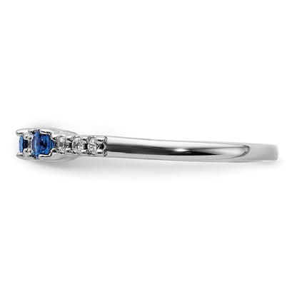 14k White Gold Real Diamond and Sapphire 3-Stone Ring