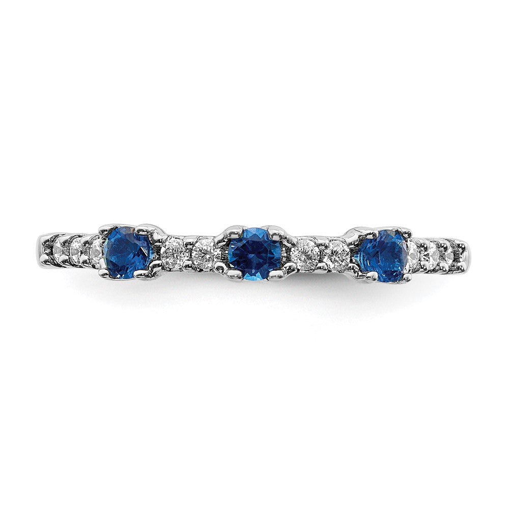 14k White Gold Real Diamond and Sapphire 3-Stone Ring