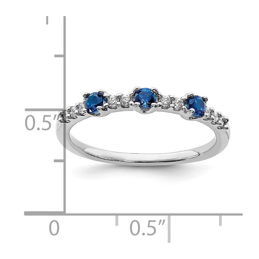 14k White Gold Real Diamond and Sapphire 3-Stone Ring