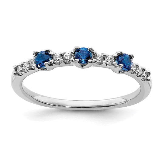 14k White Gold Real Diamond and Sapphire 3-Stone Ring