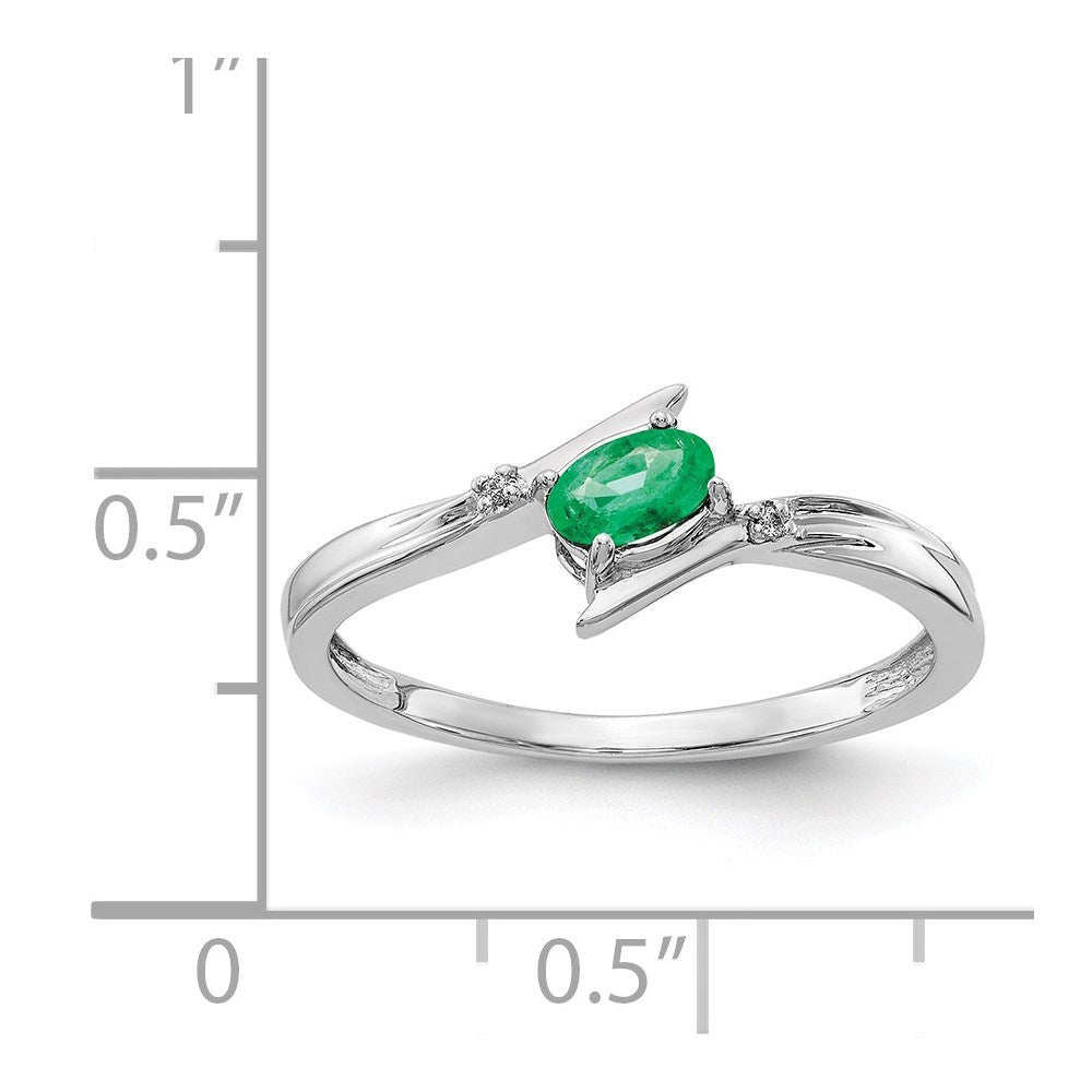 Solid 14k White Gold Polished Oval Simulated CZ Emerald Bypass Ring