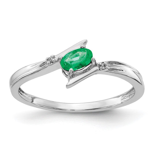 Solid 14k White Gold Polished Oval Simulated CZ Emerald Bypass Ring