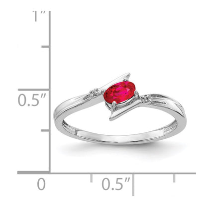 Solid 14k White Gold Polished Oval Simulated CZ Ruby Bypass Ring