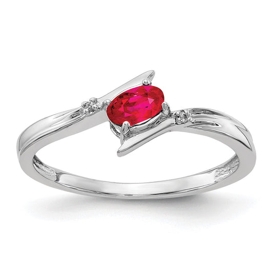 Solid 14k White Gold Polished Oval Simulated CZ Ruby Bypass Ring