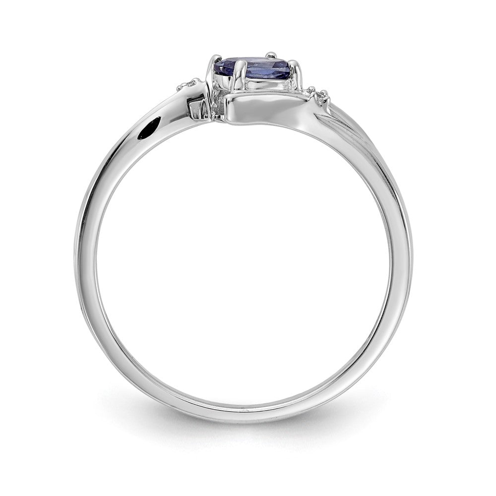 Solid 14k White Gold Polished Oval Simulated CZ Blue Sapphire Bypass Ring