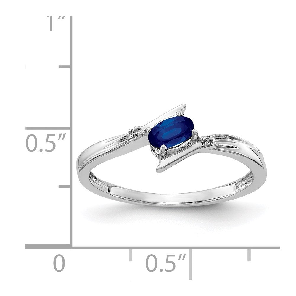 Solid 14k White Gold Polished Oval Simulated CZ Blue Sapphire Bypass Ring