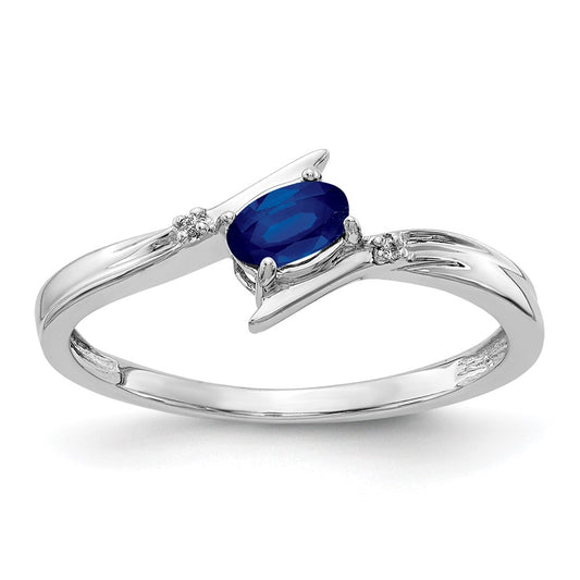 Solid 14k White Gold Polished Oval Simulated CZ Blue Sapphire Bypass Ring