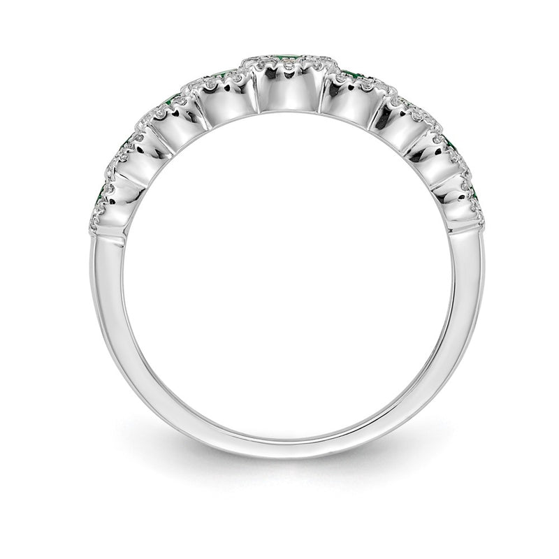 14k White Gold Real Diamond and Emerald Polished Ring