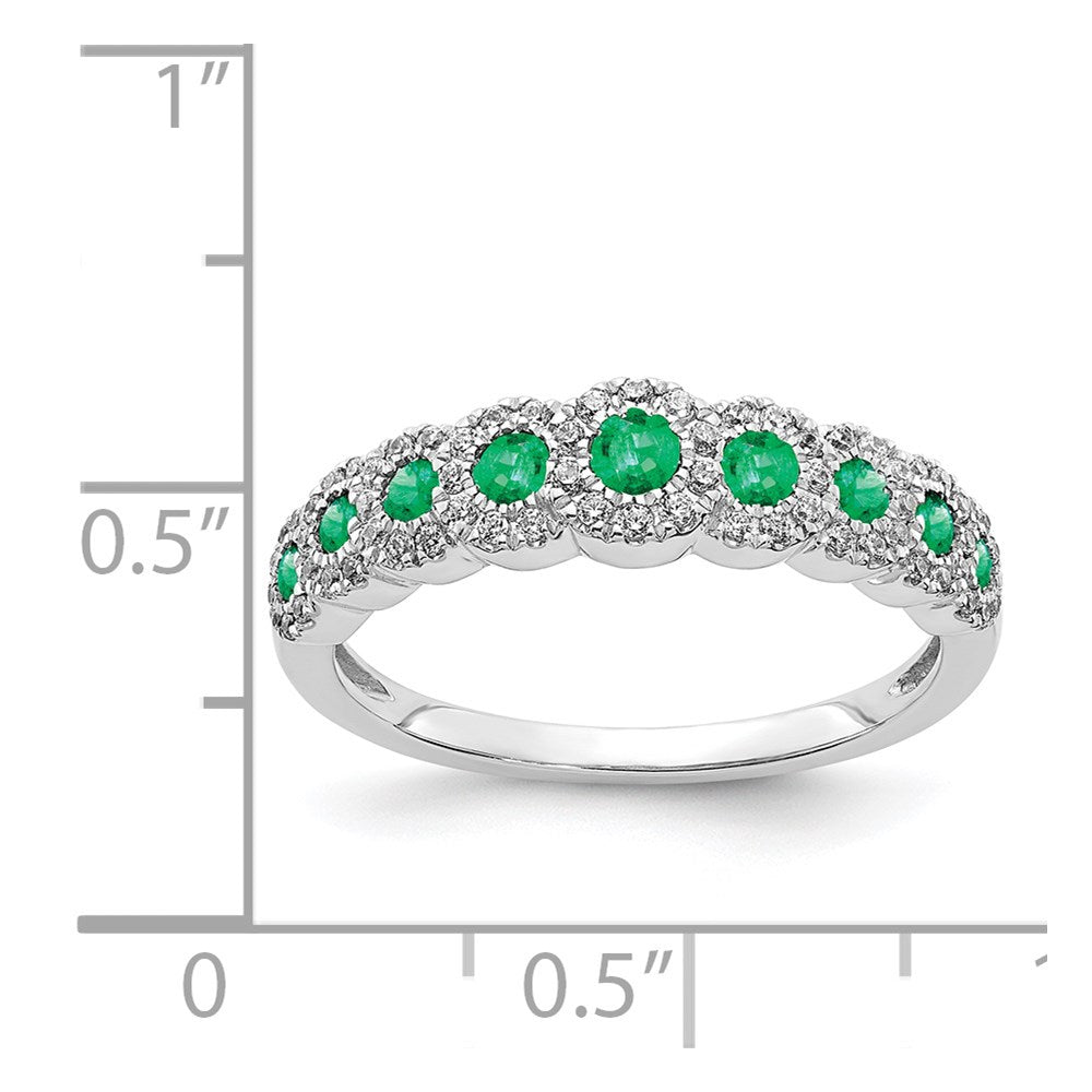 14k White Gold Real Diamond and Emerald Polished Ring