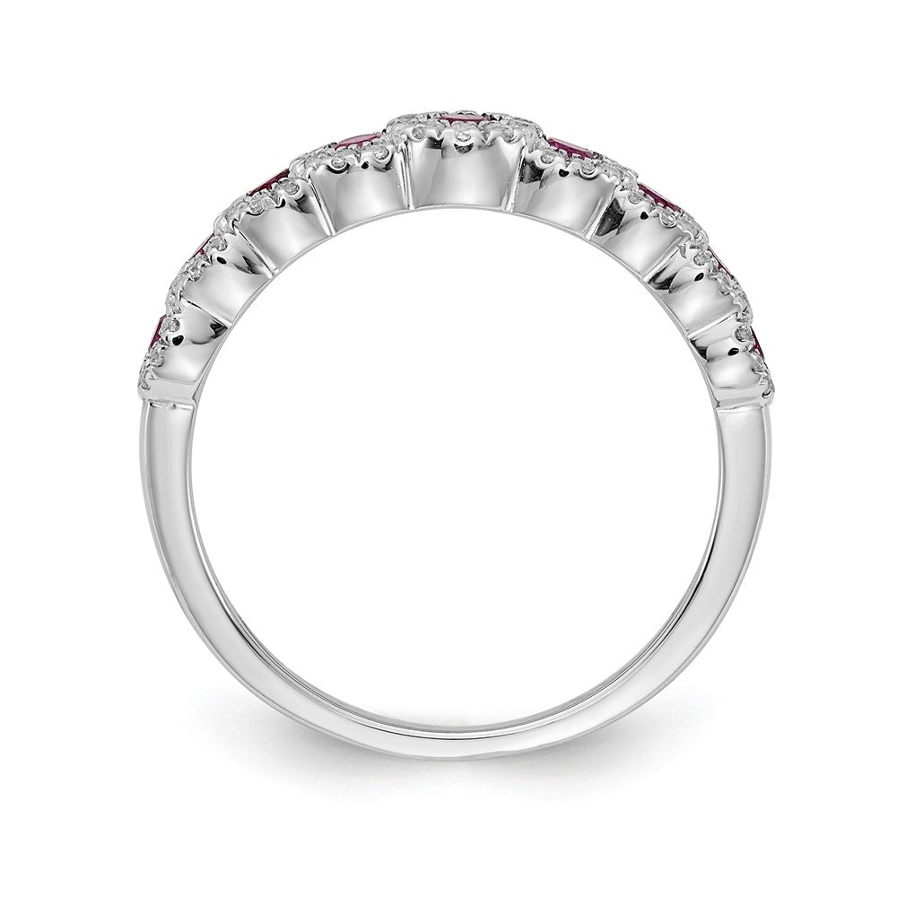 14k White Gold Real Diamond and Ruby Polished Ring