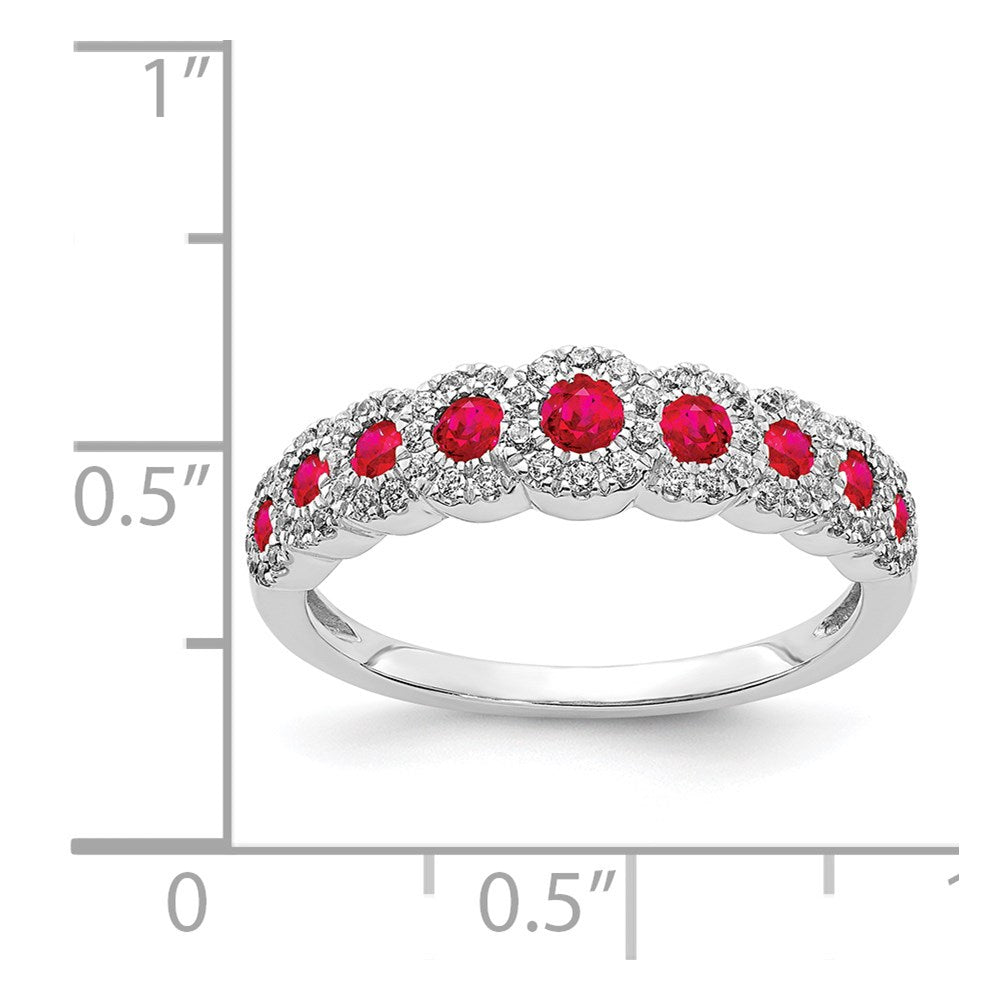 14k White Gold Real Diamond and Ruby Polished Ring