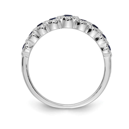 14k White Gold Real Diamond and Sapphire Polished Ring