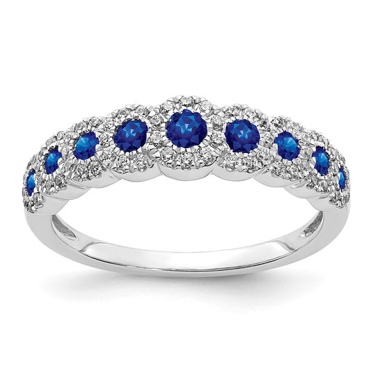 14k White Gold Real Diamond and Sapphire Polished Ring