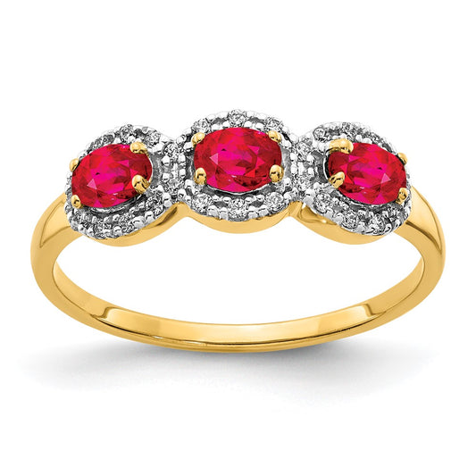 14K Yellow Gold Composite Ruby and Real Diamond 3-Stone Ring