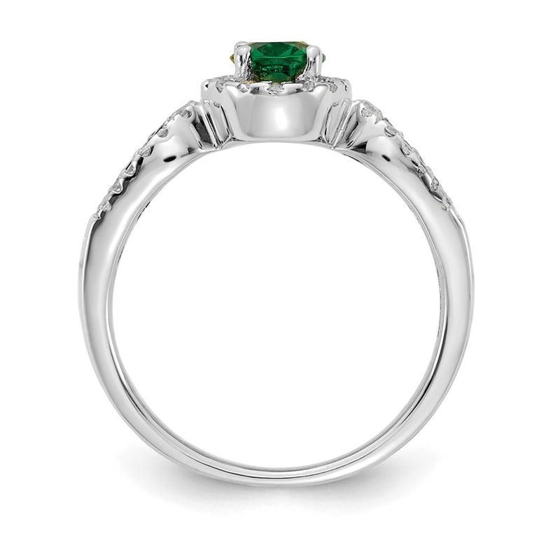 14k White Gold Real Diamond and Oval Emerald Ring