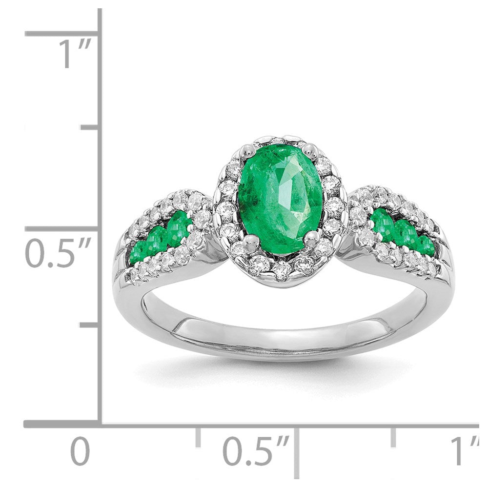 14k White Gold Real Diamond and Oval Emerald Ring