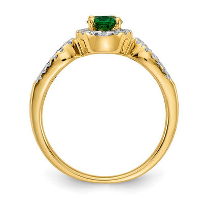14K Yellow Gold Real Diamond and Oval Emerald Ring