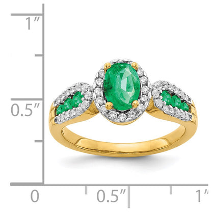 14K Yellow Gold Real Diamond and Oval Emerald Ring