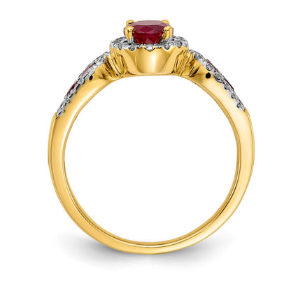 14K Yellow Gold Real Diamond and Oval Ruby Ring