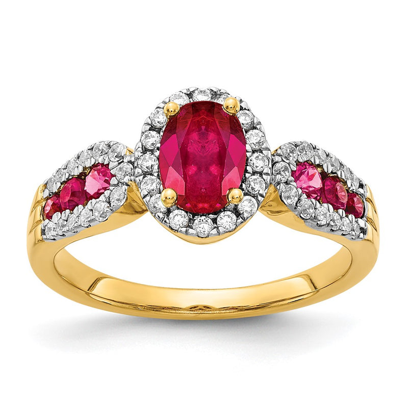14K Yellow Gold Real Diamond and Oval Ruby Ring