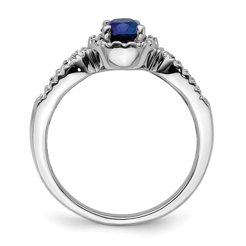 14k White Gold Real Diamond and Oval Sapphire Ring