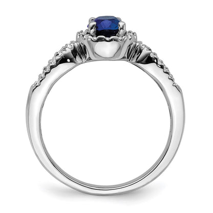 14k White Gold Real Diamond and Oval Sapphire Ring