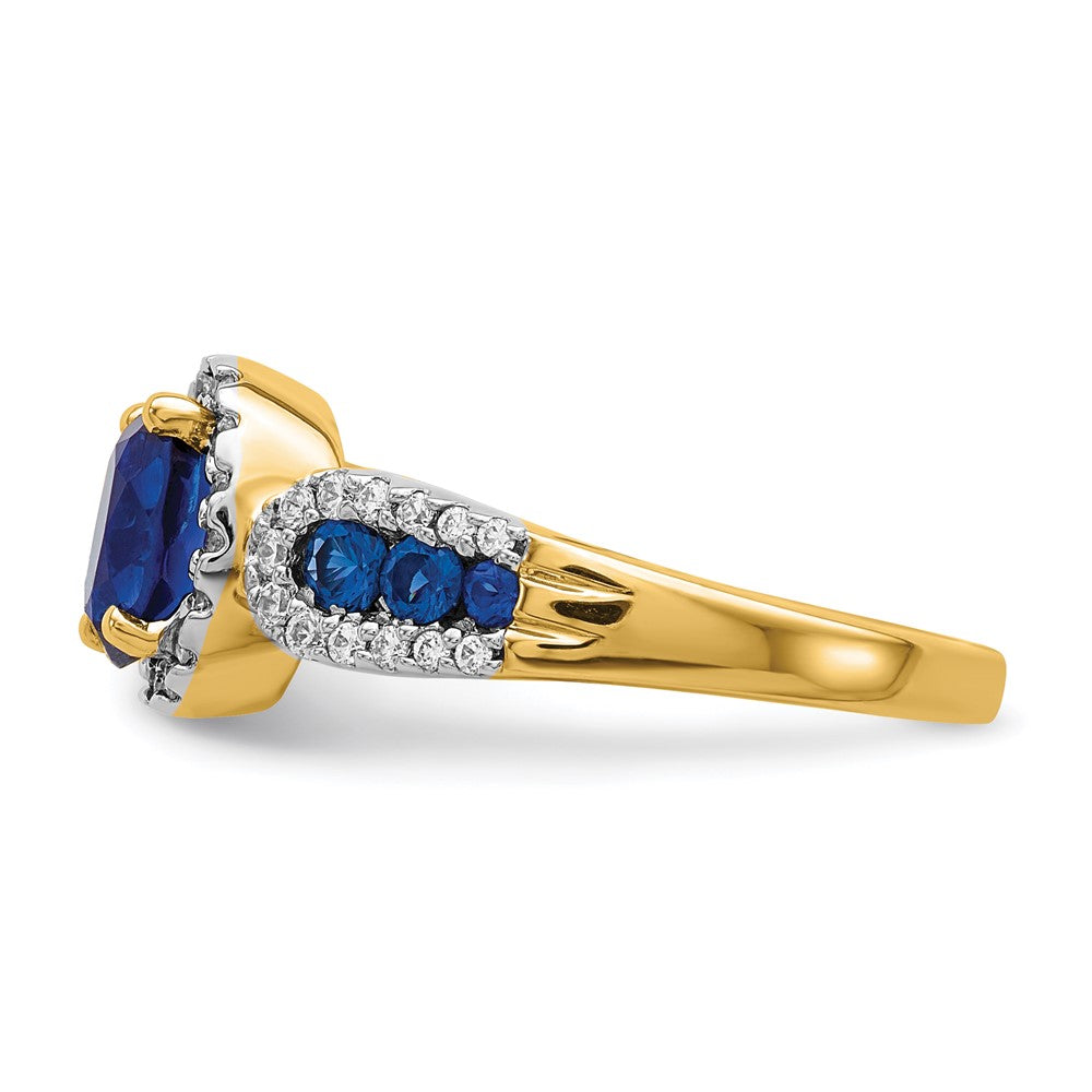 14K Yellow Gold Real Diamond and Oval Sapphire Ring
