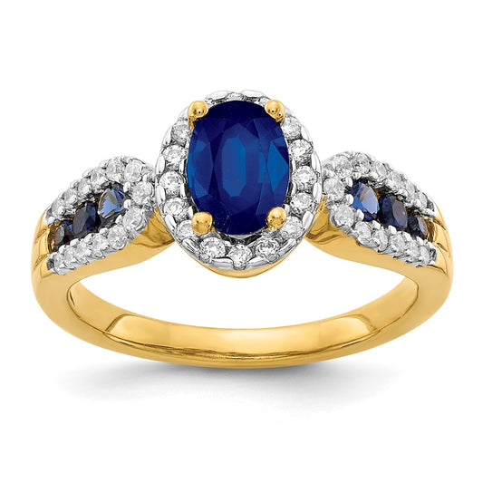 14K Yellow Gold Real Diamond and Oval Sapphire Ring