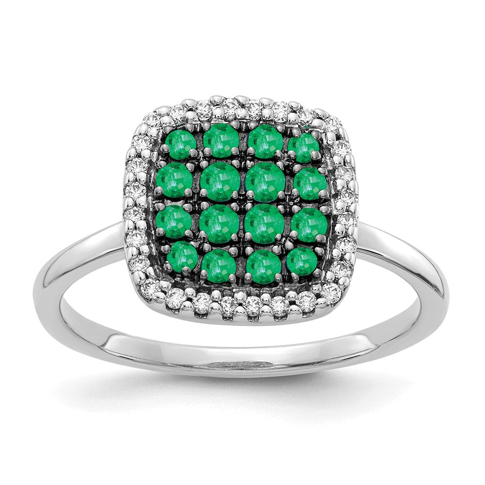 14k White Gold Real Diamond and Emerald Ring