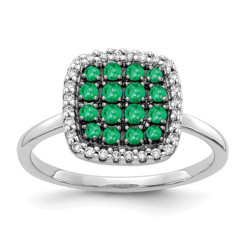 14k White Gold Real Diamond and Emerald Ring