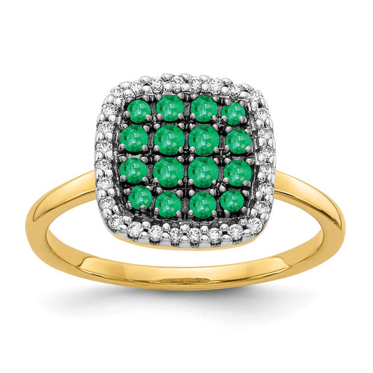 14K Yellow Gold Real Diamond and Emerald Ring