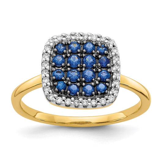 14K Yellow Gold Real Diamond and Sapphire Ring