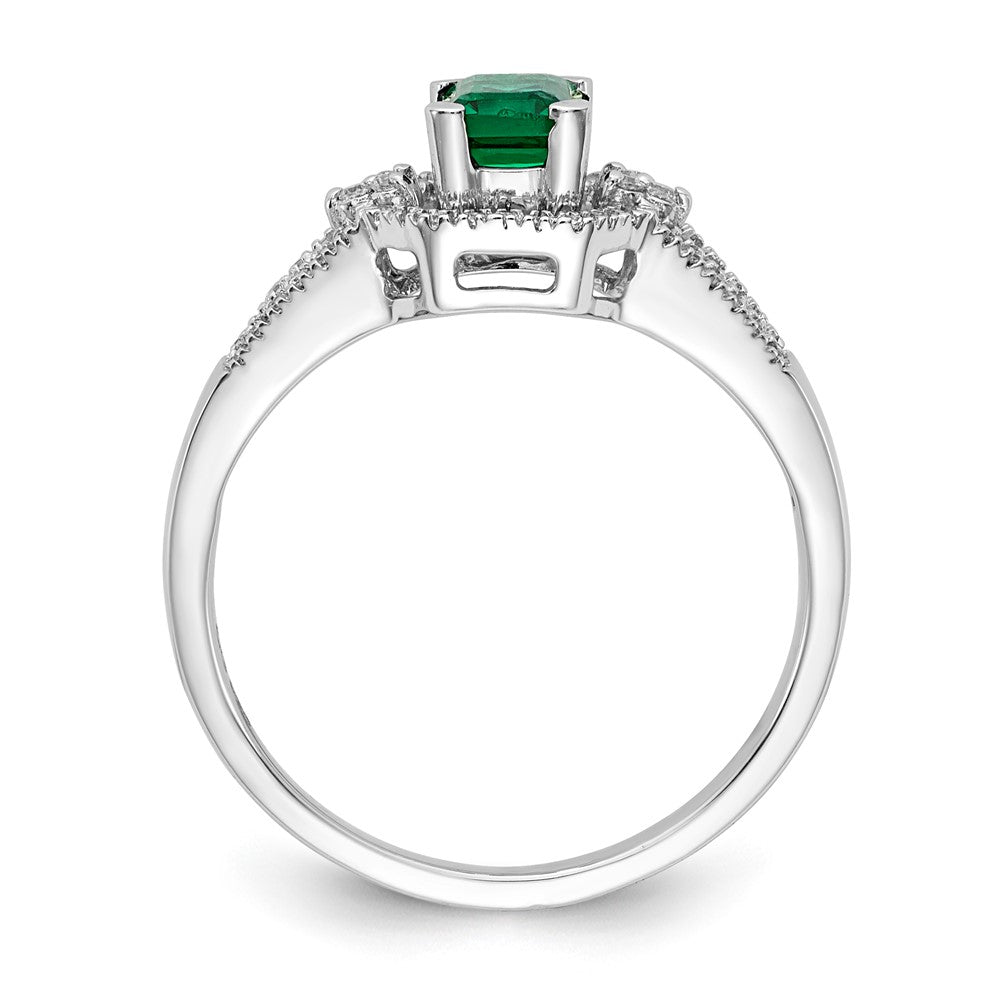 14k White Gold Real Diamond and Emerald Ring