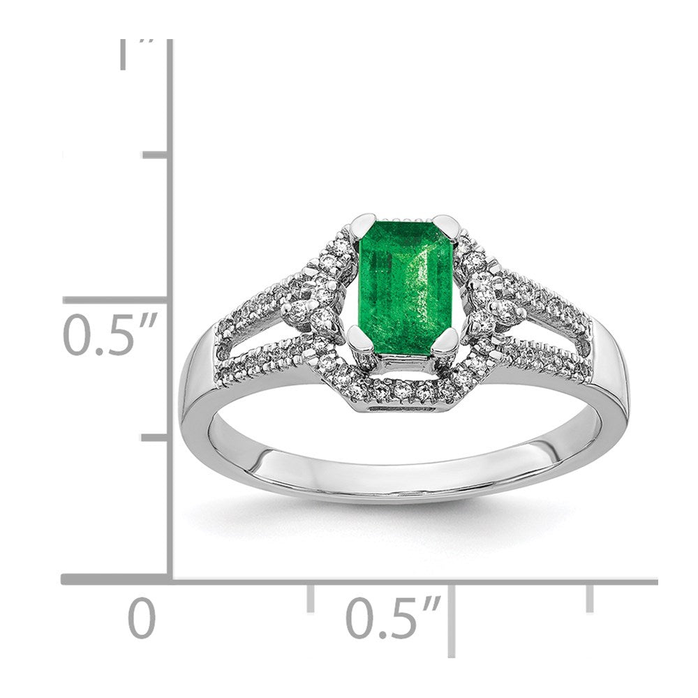 14k White Gold Real Diamond and Emerald Ring