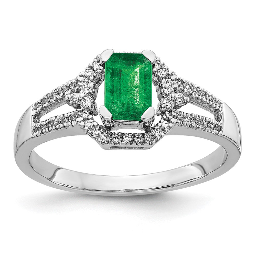 14k White Gold Real Diamond and Emerald Ring