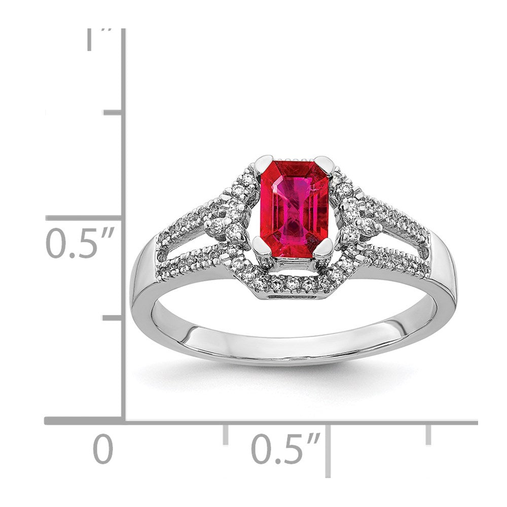 14k White Gold Real Diamond and Ruby Ring