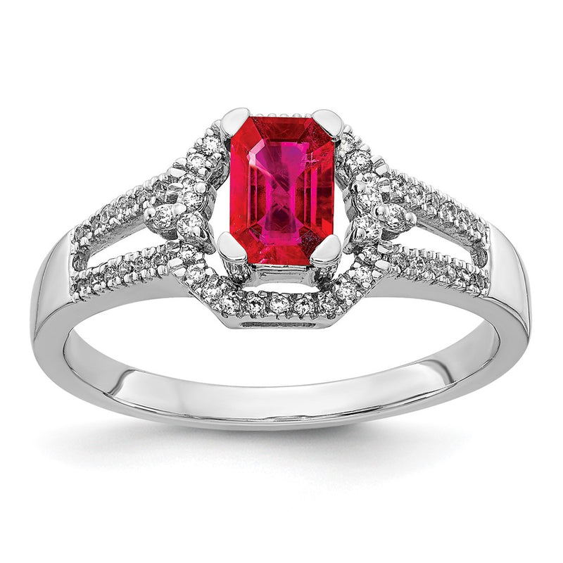14k White Gold Real Diamond and Ruby Ring