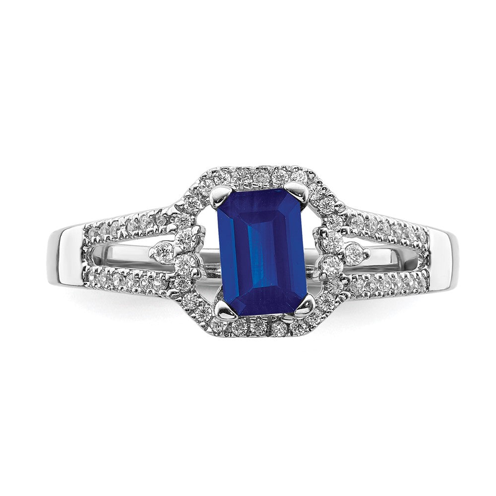 14k White Gold Real Diamond and Sapphire Ring