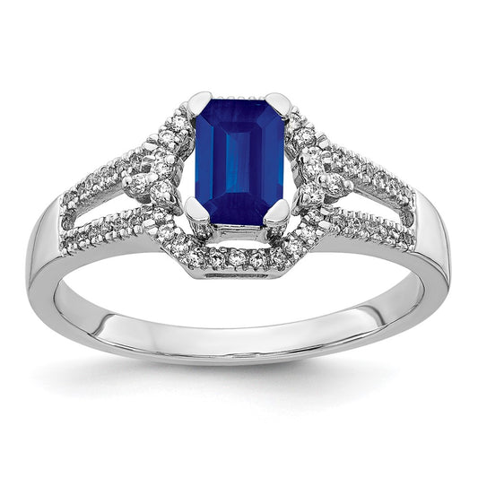 Solid 14k White Gold Simulated CZ and Sapphire Ring