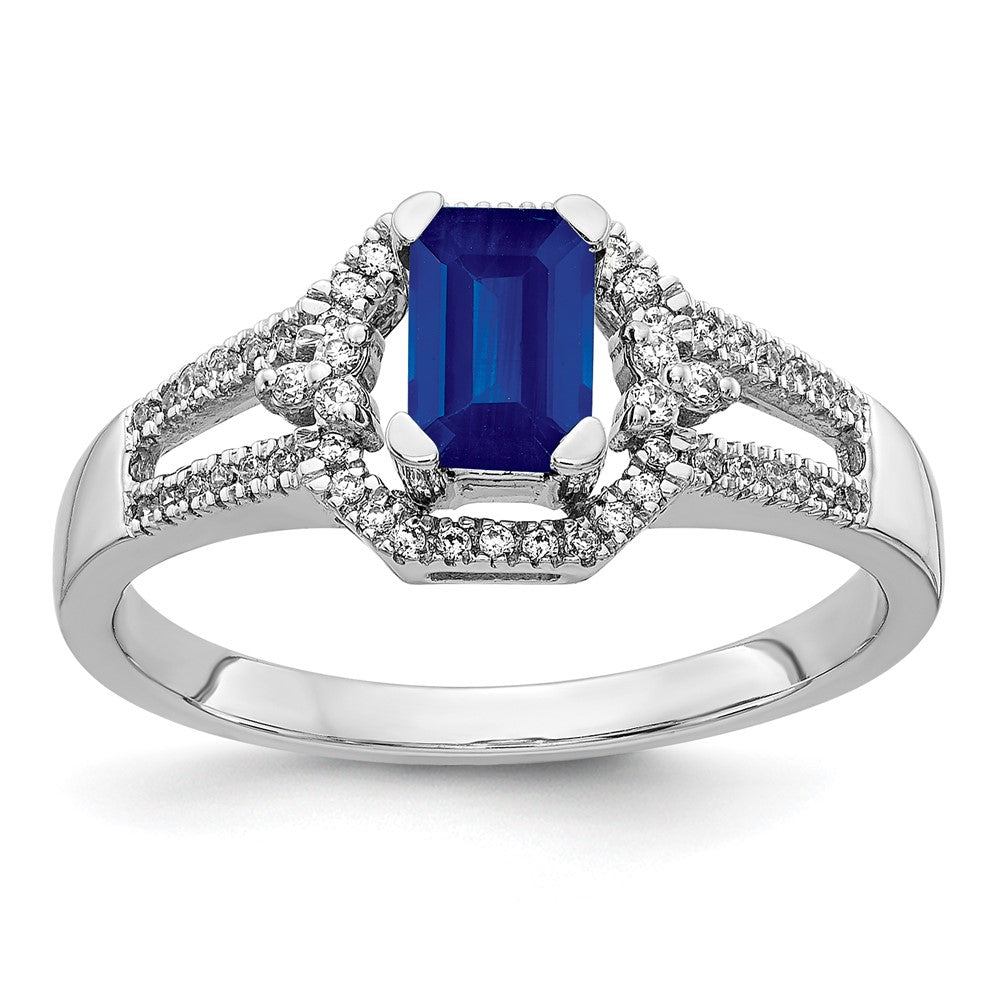 14k White Gold Real Diamond and Sapphire Ring