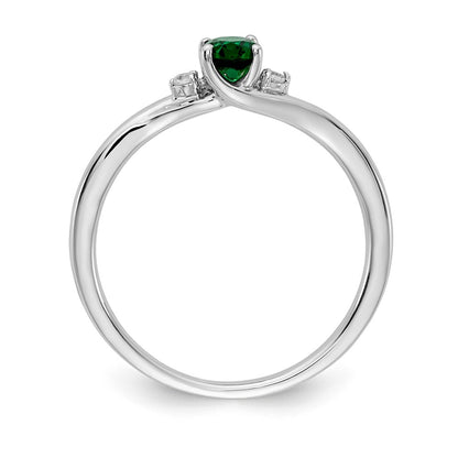14k White Gold Real Diamond and Oval Emerald Ring