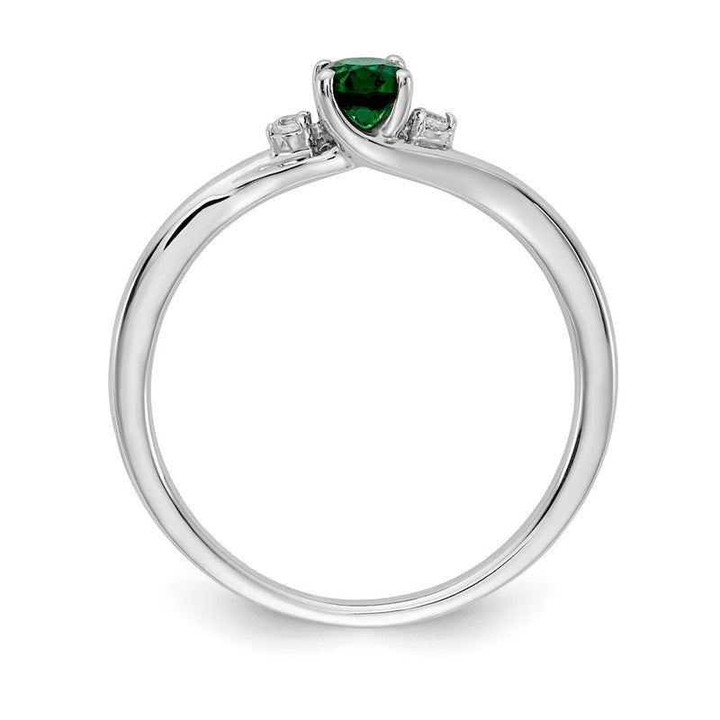 14k White Gold Real Diamond and Oval Emerald Ring
