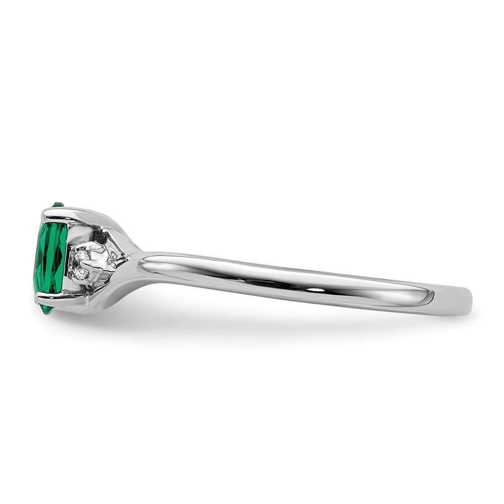 14k White Gold Real Diamond and Oval Emerald Ring