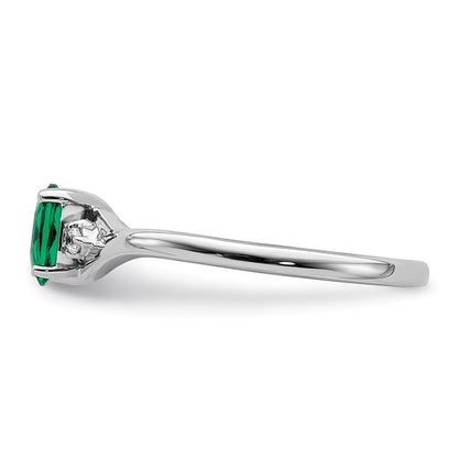 14k White Gold Real Diamond and Oval Emerald Ring
